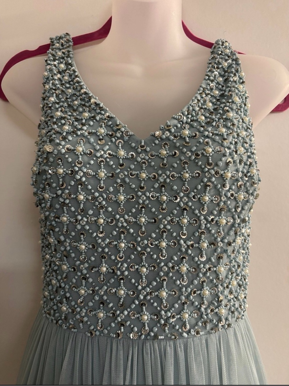 Adrianna Papell Light Blue Beaded Chiffon Dress - Picture 2 of 10